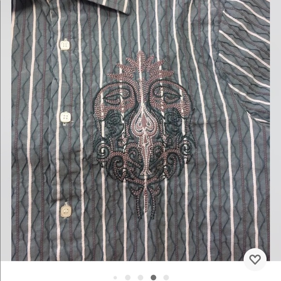 Apricottree Men Long Sleeve Shirt Embroidered Dusky Blue  White Grey Large - Picture 10 of 10